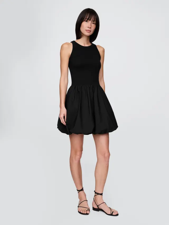 Μαύρο Mixed Media Bubble Mini Φόρεμα True black - XL