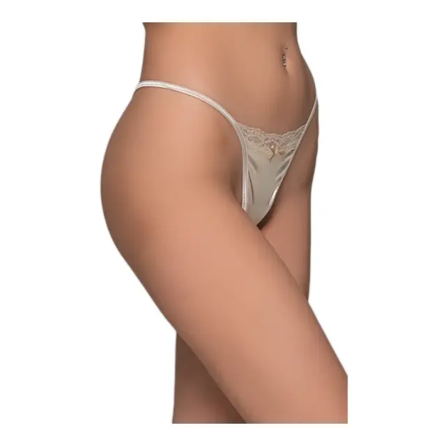 Milena Γυναικείo Micro G-String Σατέν & Φλοράλ Δαντέλα, Χρώμα Μπεζ - M 3