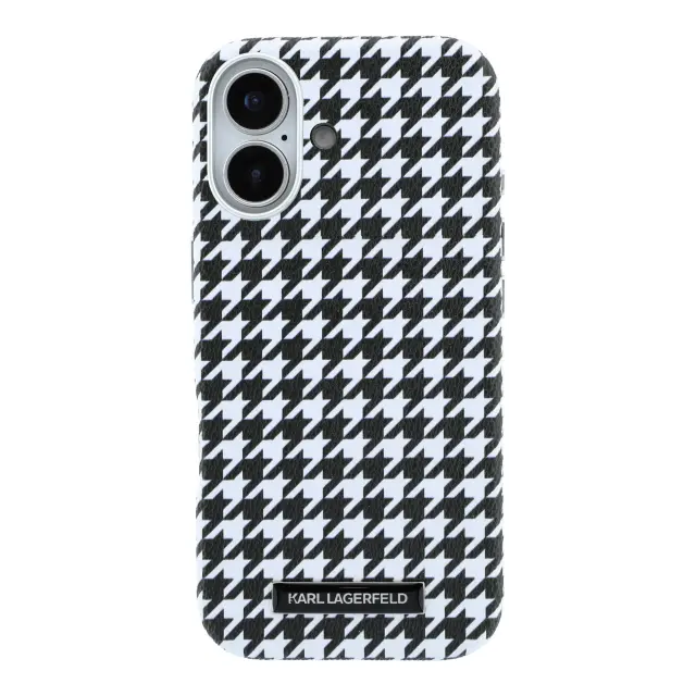 Karl Lagerfeld PU Houndstooth Resin Plate MagSafe Case for iPhone 17 Black 3