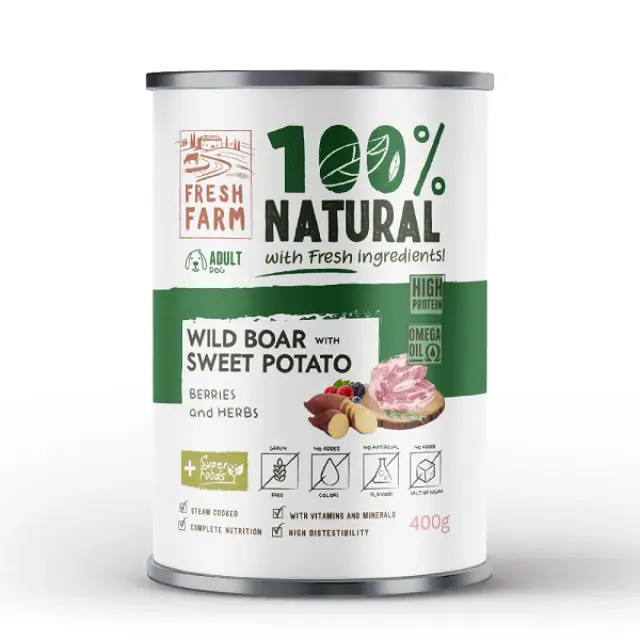 Fresh Farm 100% Natural Dog Adult Αγριογούρουνο Με Γλυκοπατάτα 400gr Μονόχρωμο