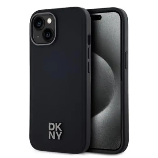 DKNY PU Leather Stack Logo Magsafe Case for iPhone 15 Black