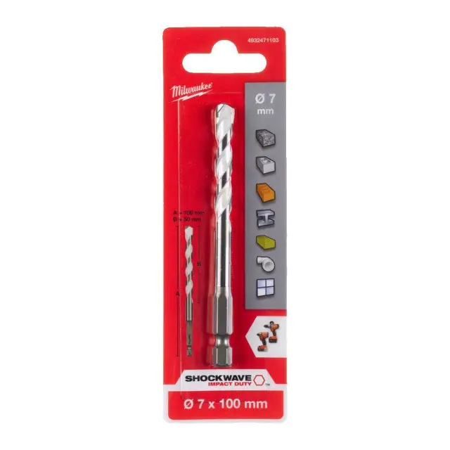 Τρυπάνι Πολλαπλών Υλικών Φ7x100mm MILWAUKEE SHOCKWAVE IMPACT DUTY 3