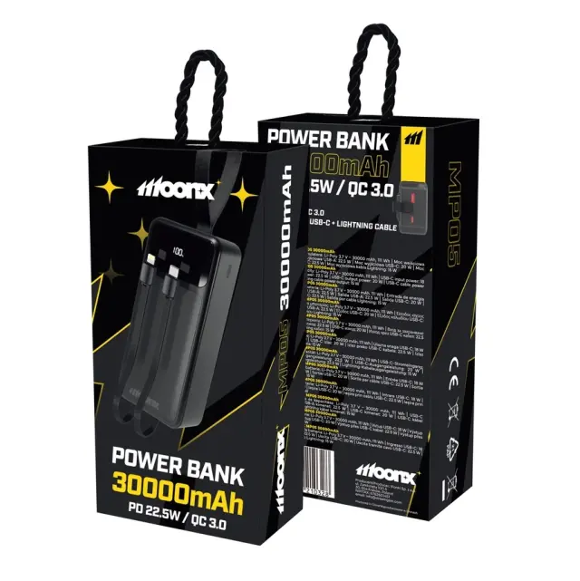 MOONX power bank MP05 PD 20W 1xUSB-C + 1xUSB QC3.0 22.5W 30000mAh black