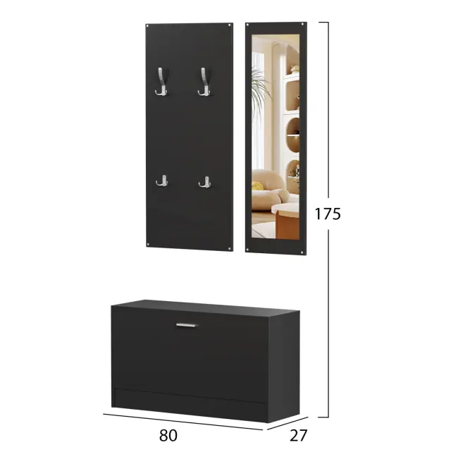 ΣΕΤ ΕΙΣΟΔΟΥ ΜΕ ΚΑΘΡΕΠΤΗ FB92476.02 ΜΕΛΑΜΙΝΗ ΣΕ WENGE 80x27x175Υεκ 2