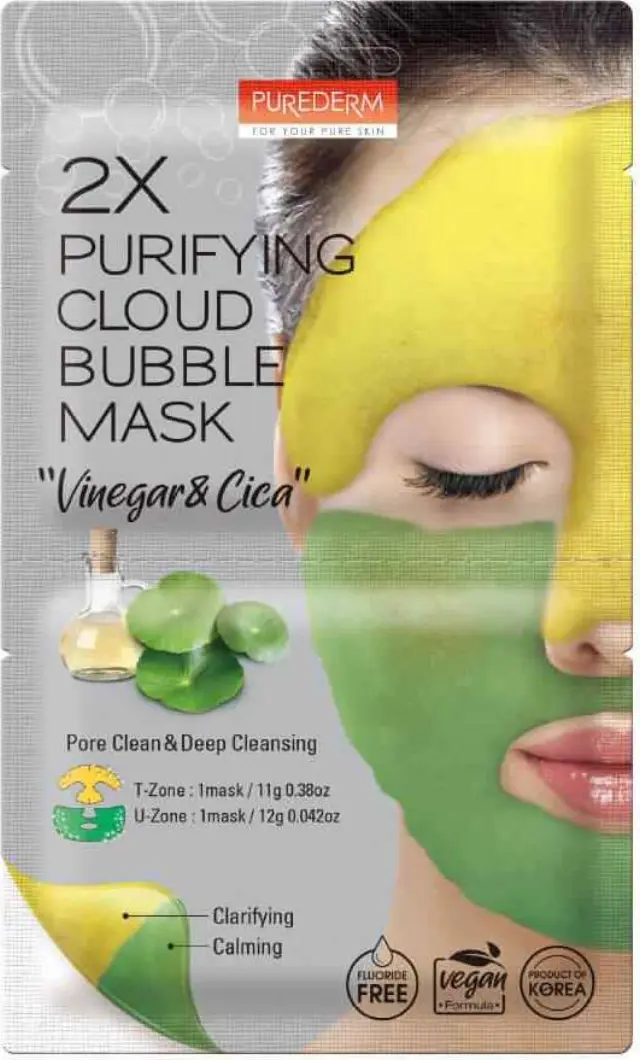 Purederm 2-Step Cloud Bubble Mask Yellow & Green Vegan Μάσκα Καθαρισμού Με Μηλόξυδο & Centella 23g