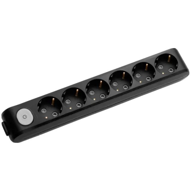 X-tendia Black Six Gang Socket Switch Earth CP