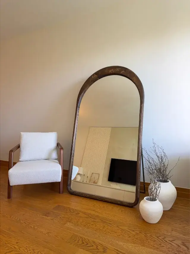 Stewehome Minimal οβάλ καθρέφτης δαπέδου από καρυδιά 180x100 cm 2