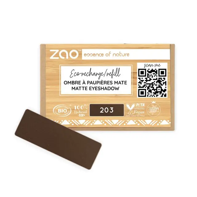 Zao Organic Eyeshadow Rectangle Matte – Βιολογική Ματ Σκιά Ματιών (Ανταλλακτικό) - 203 Dark Brown Matte