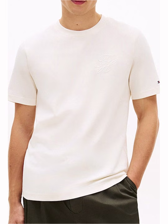 Tommy Hilfiger Ανδρικό T-shirt σε Χρώμα Κρεμ Κρεμ