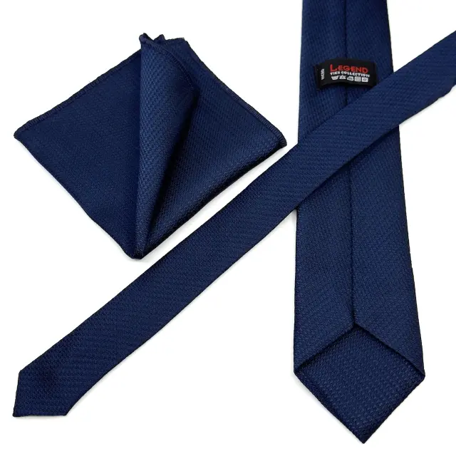 Μπλε Ζακάρ Γραβάτα Microfiber Σετ με Μαντηλάκι 3