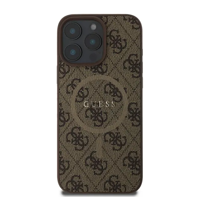 Guess PU Leather 4G Colored Ring MagSafe Case for iPhone 16 Pro Max Brown 2