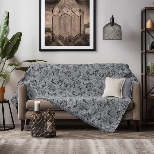 Ριχτάρια Σετ 2 Τεμ 180x250-180x300 Beauty Home Art 8627 Σκούρο Γκρι 100% Chenille