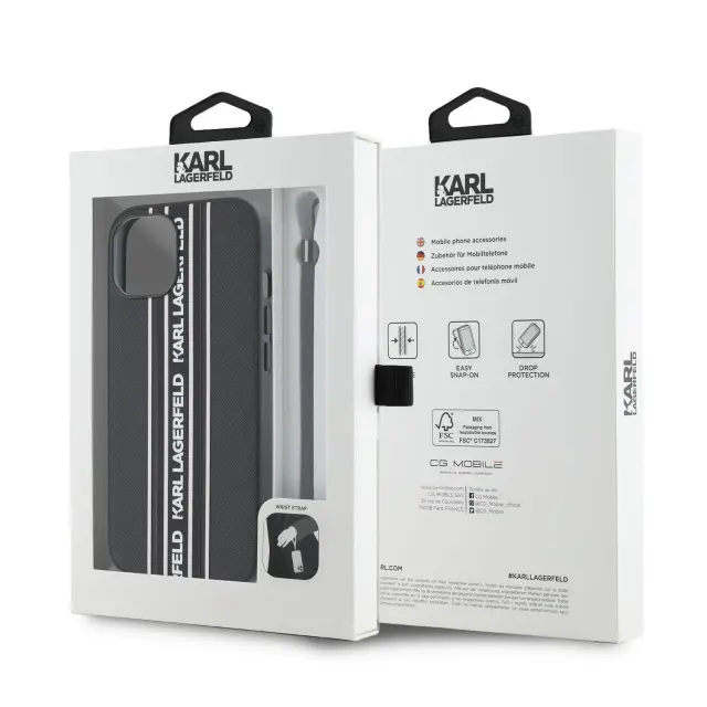 Karl Lagerfeld® Saffiano Athleisure Stripe and Strap Θήκη για iPhone 15 Pro Max- Black 2