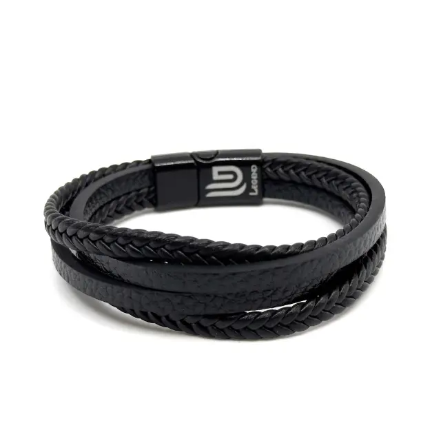 Μαύρο Δερμάτινο Βραχιόλι Unisex 21 cm