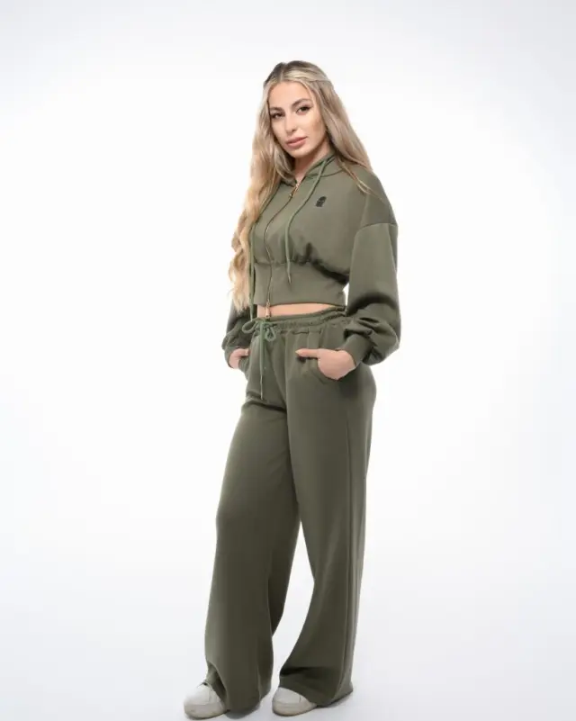 Ghetto Women’s Olive Cropped Zip Hoodie + Wide-Leg Jogger Set 2