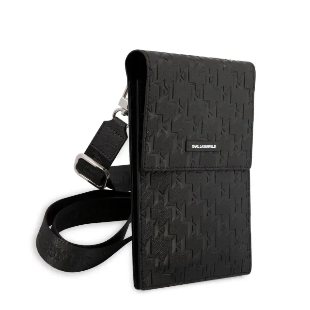 Karl Lagerfeld Saffiano Monogram Wallet Phone Bag Black 3