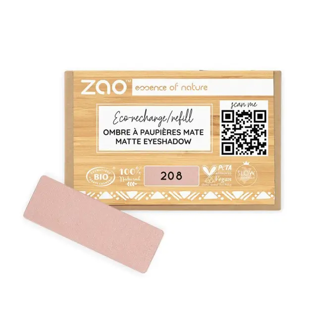 Zao Organic Eyeshadow Rectangle Matte – Βιολογική Ματ Σκιά Ματιών (Ανταλλακτικό) - 208 Pink Nude Matte