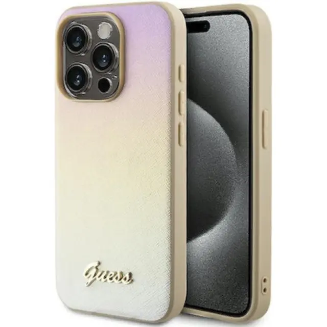 Guess Saffiano Iridescent Script Back Cover Πλαστικό Χρυσό (iPhone 14 Pro Max)