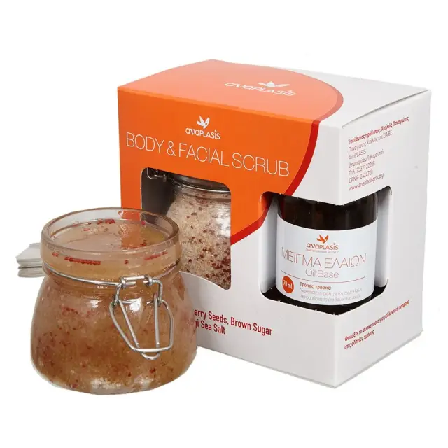 ANAPLASIS Body & Facial Scrub με Καστανή Ζάχαρη Ελληνικό Αλάτι Μεσολογγίου & Σπόρους Cranberry 250gr