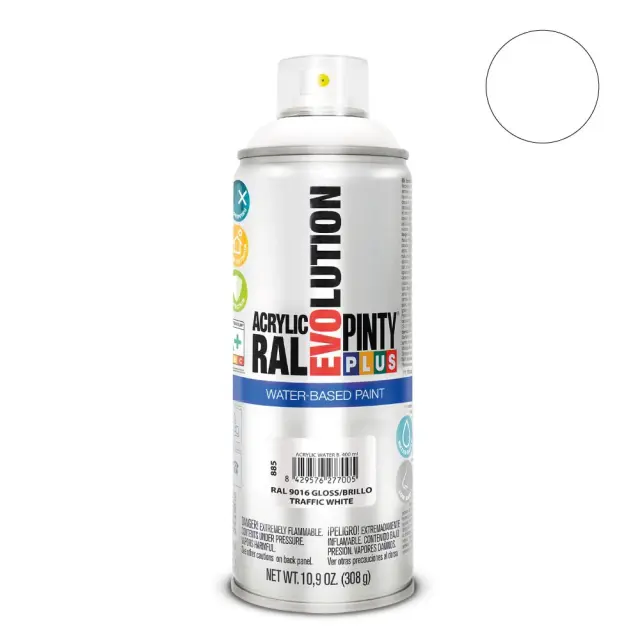 Pinty Plus Evolution Water-Based Gloss Σπρέι βαφής ακρυλικό με βάση το νερό 400ml Traffic White / RAL 9016