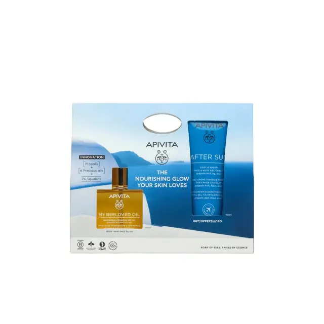 Apivita Promo Pack The Nourishing Glow Your Skin Loves με My Beeloved Ξηρό Λάδι Θρέψης & Επανόρθωσης, 100ml & Δώρο After Sun Δροσιστική & Καταπραϋντική Κρέμα-Gel για Πρόσωπο & Σώμα, 100ml, 1σετ