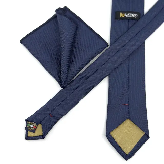 Μπλε Navy Ιριδίζουσα Γραβάτα Oxford 6,5 cm με Ασορτί Μαντήλι 3