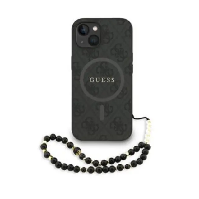 Guess PU Leather 4G Colored Ring Strap MagSafe Case for iPhone 15 Black