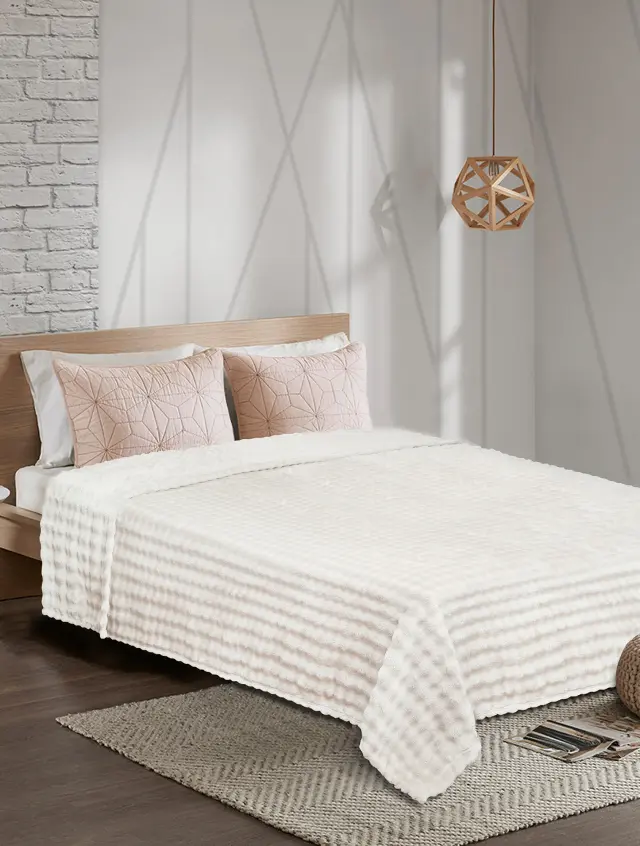 Κουβέρτα Fleece PUFFELLA ECRU MADI μονή: 160 x 220 εκ.