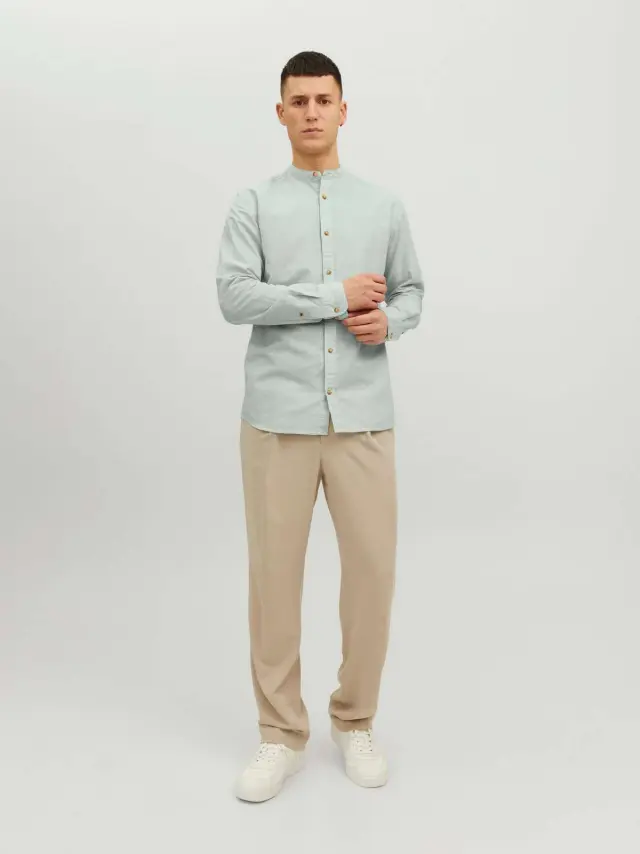 JJESUMMER BAND SHIRT L/S S22 NOOS Granite Green 2
