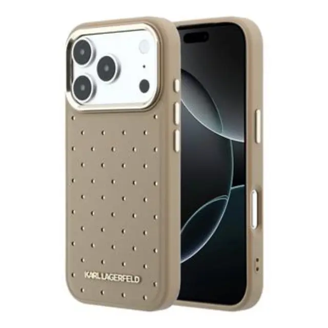 Karl Lagerfeld PU Perforated Gold Dots MagSafe Case for iPhone 17 Pro Beige