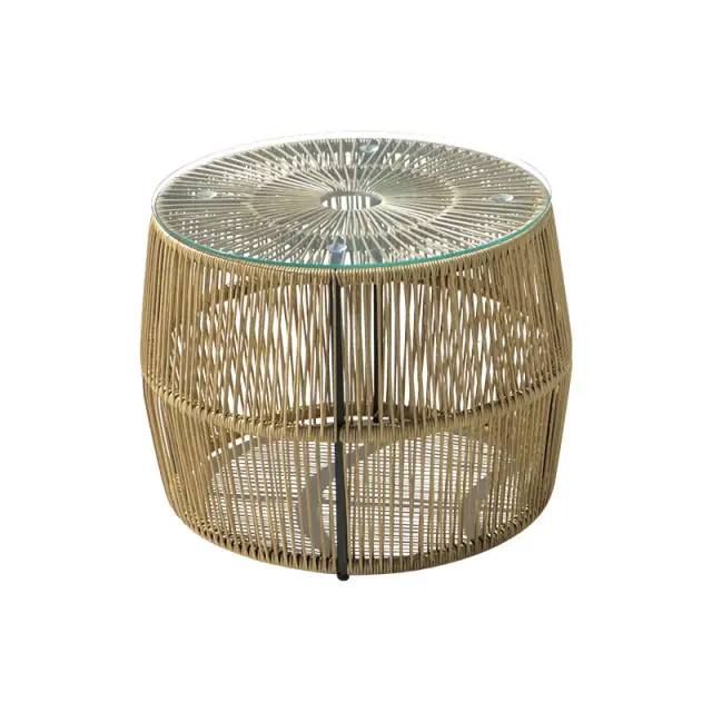 Τραπέζι Adela pakoworld pe wicker-γυαλί σε φυσική απόχρωση Φ47x38εκ 2