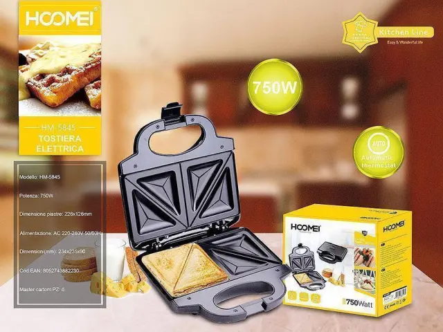 Hoomei Τοστιέρα για 2 Τοστ 750W Μαύρη HM-5845 2