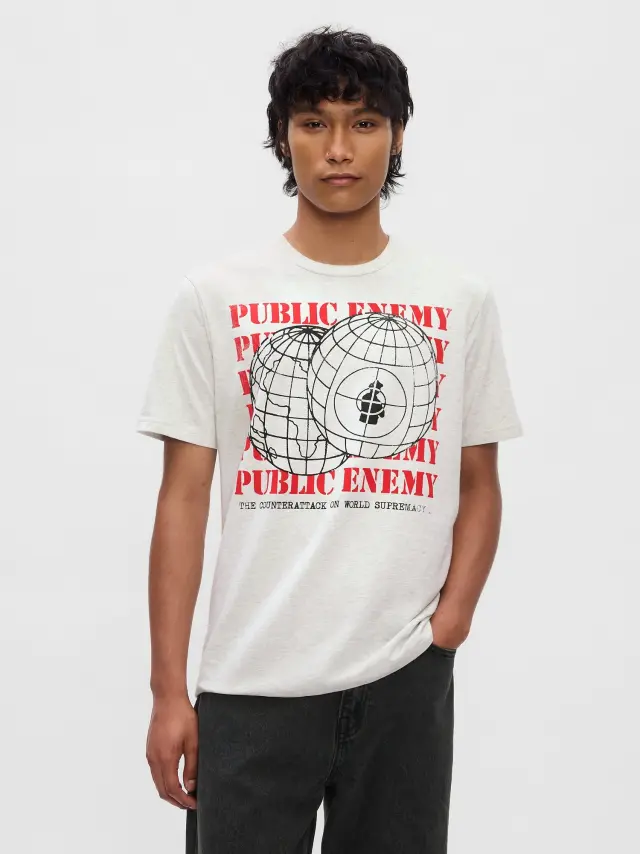 Γκρι Public Enemy Μπλούζα με Σχέδιο Pale heather grey