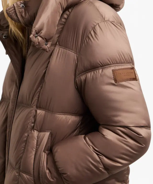 Pepe Jeans - Γυναικείο Αδιάβροχο Κοντό Puffer Μπουφάν Essentials Lauren PL4024541-875 Καφέ 3