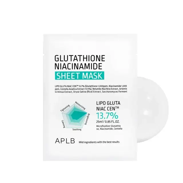 APLB Glutathione & Niacinamide Sheet Mask – Μάσκα Προσώπου για Λάμψη & Ομοιόμορφο Τόνο με Γλουταθειόνη & Νιασιναμίδη 25ml