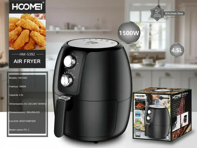 Hoomei HM-5392 Φριτέζα Αέρος με Αποσπώμενο Κάδο 4.5lt Μαύρη 3