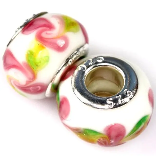 Χάντρα Modular White/Rawsberry/Lime 9x14mm - 5τεμ