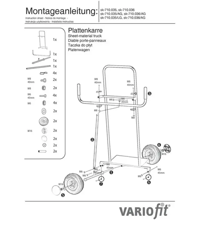 Variofit sk-710.035 Τρόλεϊ Μεταφοράς Πάνελ για Φορτίο Βάρους ως 250kg 2