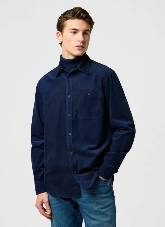 Wrangler Ανδρικό Πουκάμισο Κοτλέ 112371527 – Navy Blue - M
