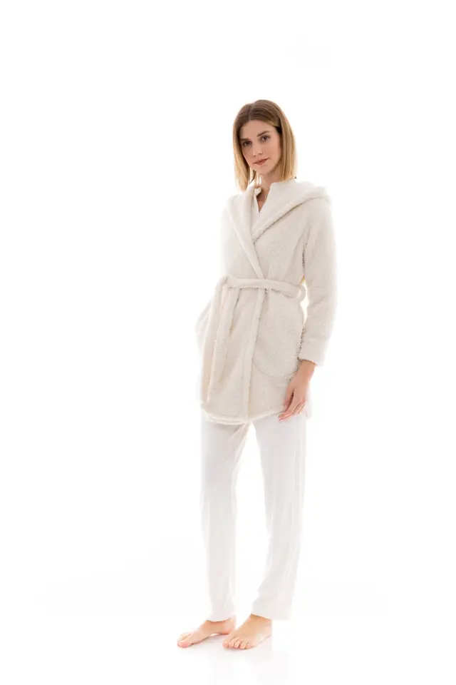 W1478 - White - ROBE HOOD FLEECE FLUFFY 2