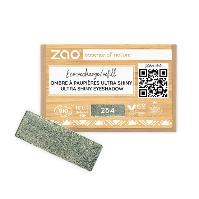 Zao Organic Eyeshadow Rectangle Ultra Shiny Refill - Βιολογική Ultra Shiny Σκιά Ματιών (Ανταλλακτικό) - Zao 284 Beetle Green
