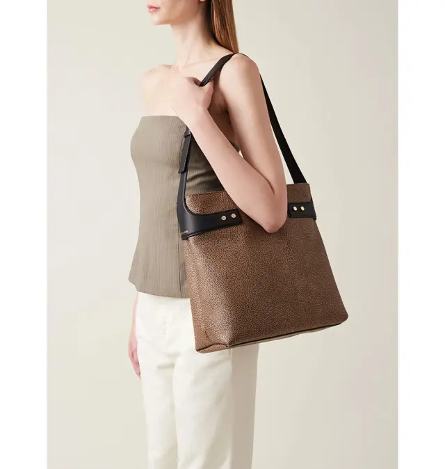 Τσάντα BORBONESE Armor Hobo Medium 91010024 Καφέ 2
