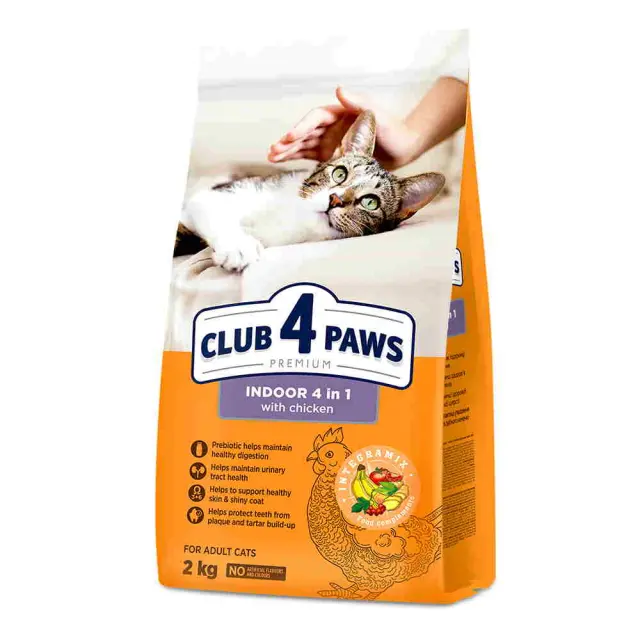 Club 4 Paws Indoor 4 in 1 Low Grain Cat Adult με Κοτόπουλο 2Kg Μονόχρωμο