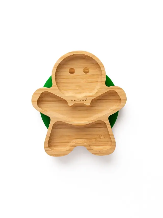 ECO RASCALS Gingerbread Man Πιάτο Bamboo Με Χωρίσματα Και Σιλικόνη Πράσινο 6+ 1τμχ