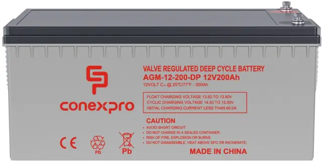 Conexpro batery AGM 12V, 200Ah, lifetime 10 years, M8, Deep cycle