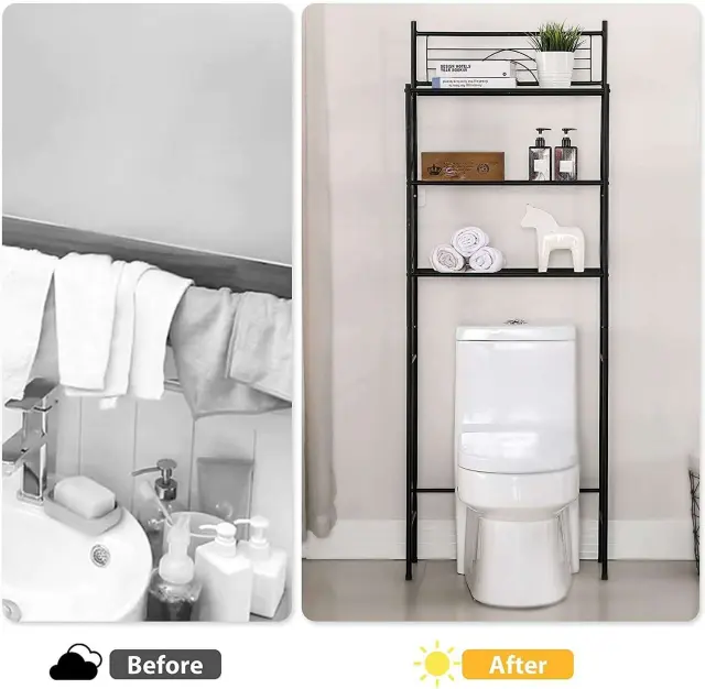 Μεταλλική ραφιέρα μπάνιου 47*25*155cm με 3 ράφια ΜΑΥΡΟ