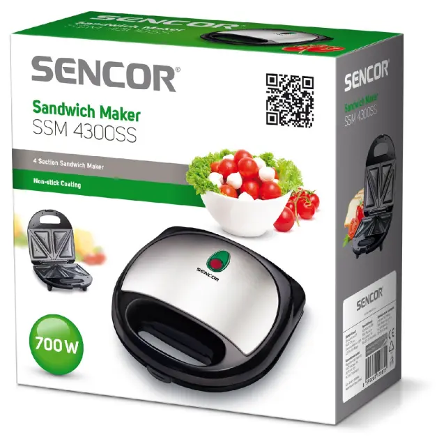 Τοστιέρα 2 Θέσεων Triangle Sencor SSM 4300SS Ασημί 2
