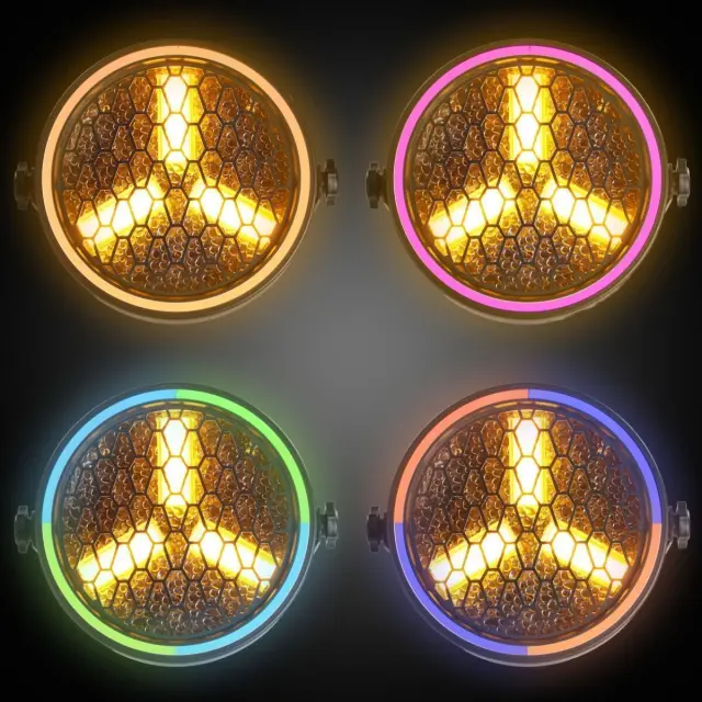 EVOLIGHTS LUMEN PAR spotlight vintage retro stage lighting LED DMX 3x30W WW COB + 51x0.2W SMD 5050 RGB ring effect mounting bracket 2