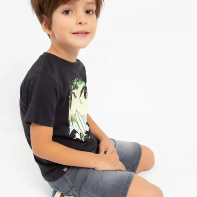 Mini 2 έως 10 ετών Μπλούζα με στάμπα από βιώσιμο βαμβάκι μαύρο - 3Ε 2