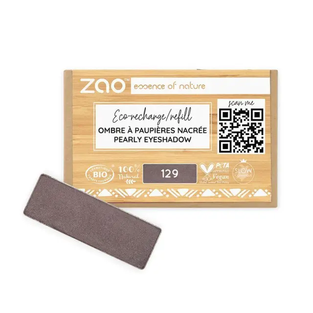 Zao Organic Eyeshadow Rectangle Pearly Refill - Βιολογική Pearly Σκιά Ματιών (Ανταλλακτικό) - Zao 129 Taupe
